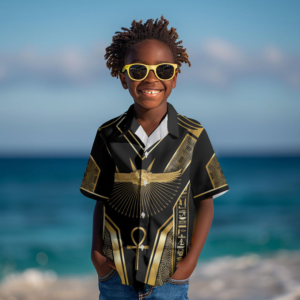 Egypt Winged Sun Kid Hawaiian Shirt Ancient Mythology Golden Ankh