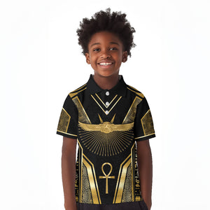 Egypt Winged Sun Kid Polo Shirt Ancient Mythology Golden Ankh