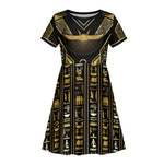 Egypt Winged Sun Kid Short Sleeve Dress Ancient Mythology Golden Ankh