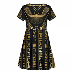 Egypt Winged Sun Kid Short Sleeve Dress Ancient Mythology Golden Ankh