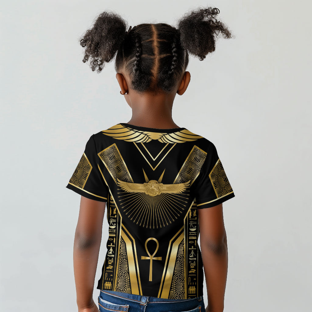 Egypt Winged Sun Kid T shirt Ancient Mythology Golden Ankh