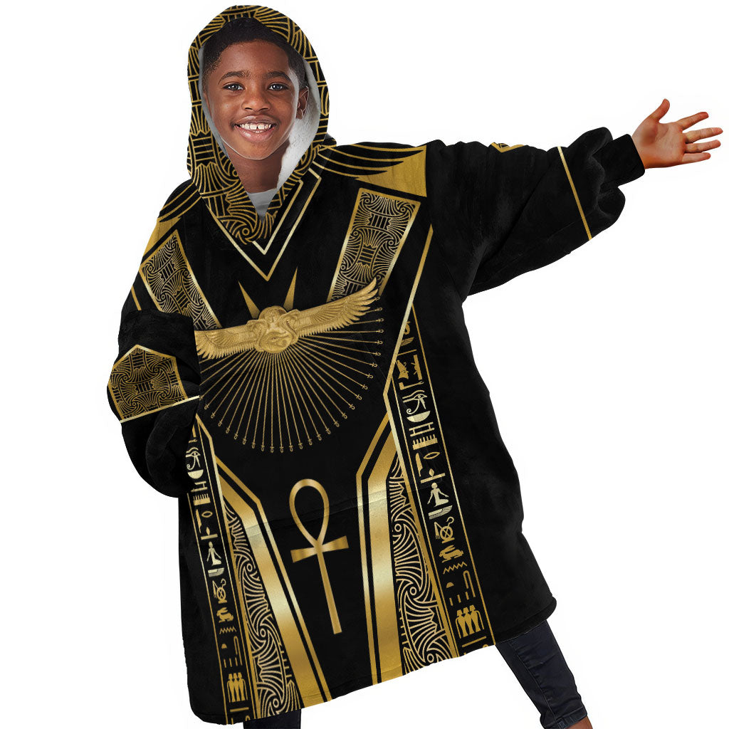 Egypt Winged Sun Kid Wearable Blanket Hoodie Ancient Mythology Golden Ankh