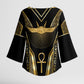 Egypt Winged Sun Kimono Sleeve Blouse Ancient Mythology Golden Ankh