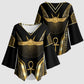 Egypt Winged Sun Kimono Sleeve Blouse Ancient Mythology Golden Ankh