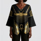 Egypt Winged Sun Kimono Sleeve Blouse Ancient Mythology Golden Ankh