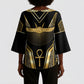 Egypt Winged Sun Kimono Sleeve Blouse Ancient Mythology Golden Ankh