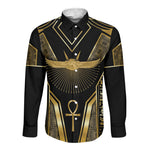 Egypt Winged Sun Long Sleeve Button Shirt Ancient Mythology Golden Ankh
