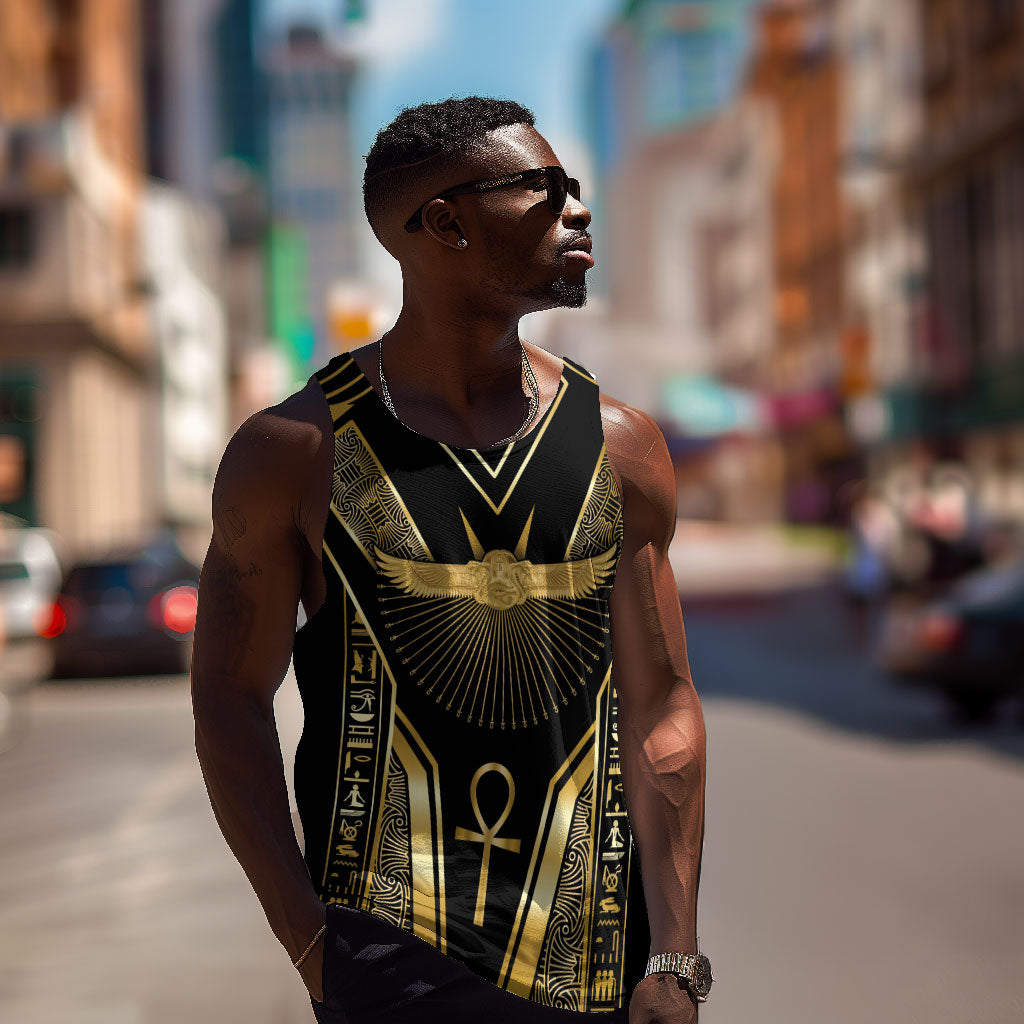 Egypt Winged Sun Men Tank Top Ancient Mythology Golden Ankh
