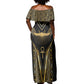 Egypt Winged Sun Off Shoulder Maxi Dress Ancient Mythology Golden Ankh