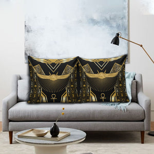 Egypt Winged Sun Pillow Cover Ancient Mythology Golden Ankh