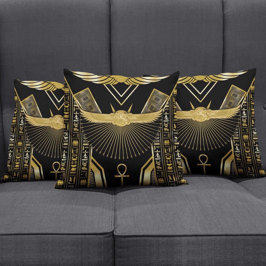 Egypt Winged Sun Pillow Cover Ancient Mythology Golden Ankh