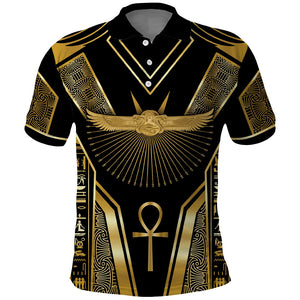 Egypt Winged Sun Polo Shirt Ancient Mythology Golden Ankh