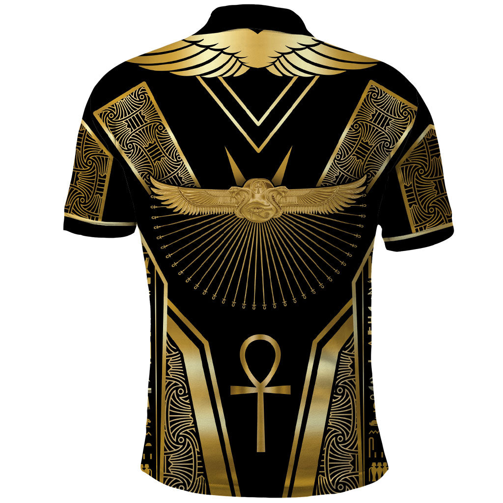 Egypt Winged Sun Polo Shirt Ancient Mythology Golden Ankh