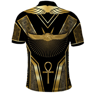Egypt Winged Sun Polo Shirt Ancient Mythology Golden Ankh