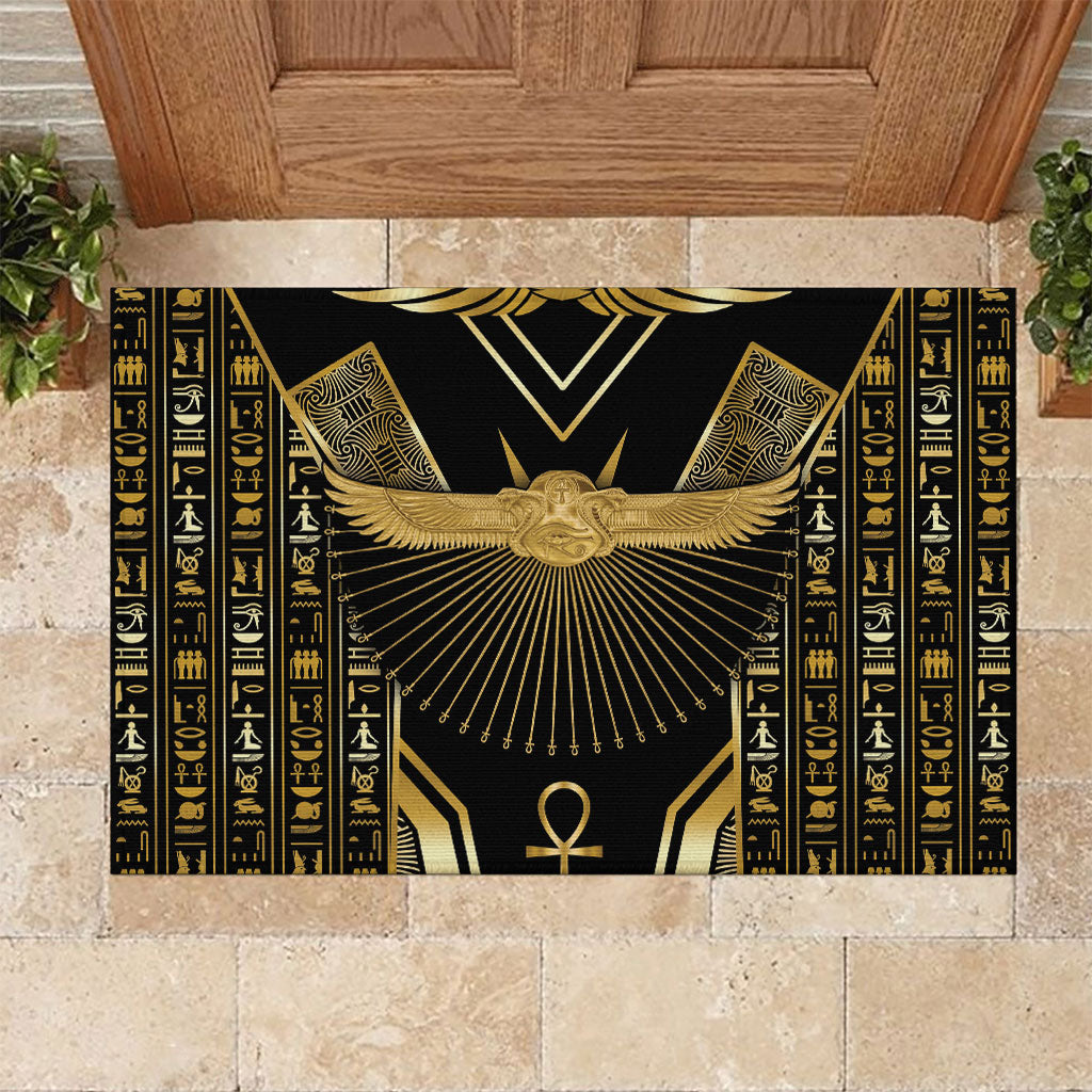 Egypt Winged Sun Rubber Doormat Ancient Mythology Golden Ankh