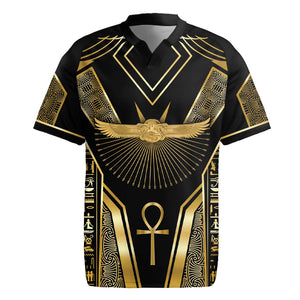 Egypt Winged Sun Rugby Jersey Ancient Mythology Golden Ankh