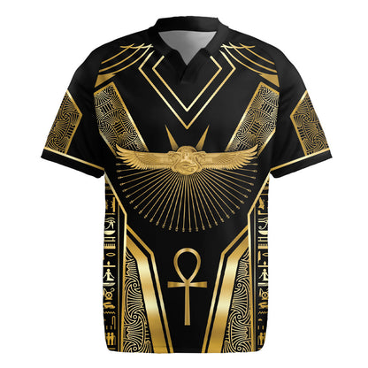 Egypt Winged Sun Rugby Jersey Ancient Mythology Golden Ankh