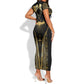 Egypt Winged Sun Short Sleeve Bodycon Dress Ancient Mythology Golden Ankh