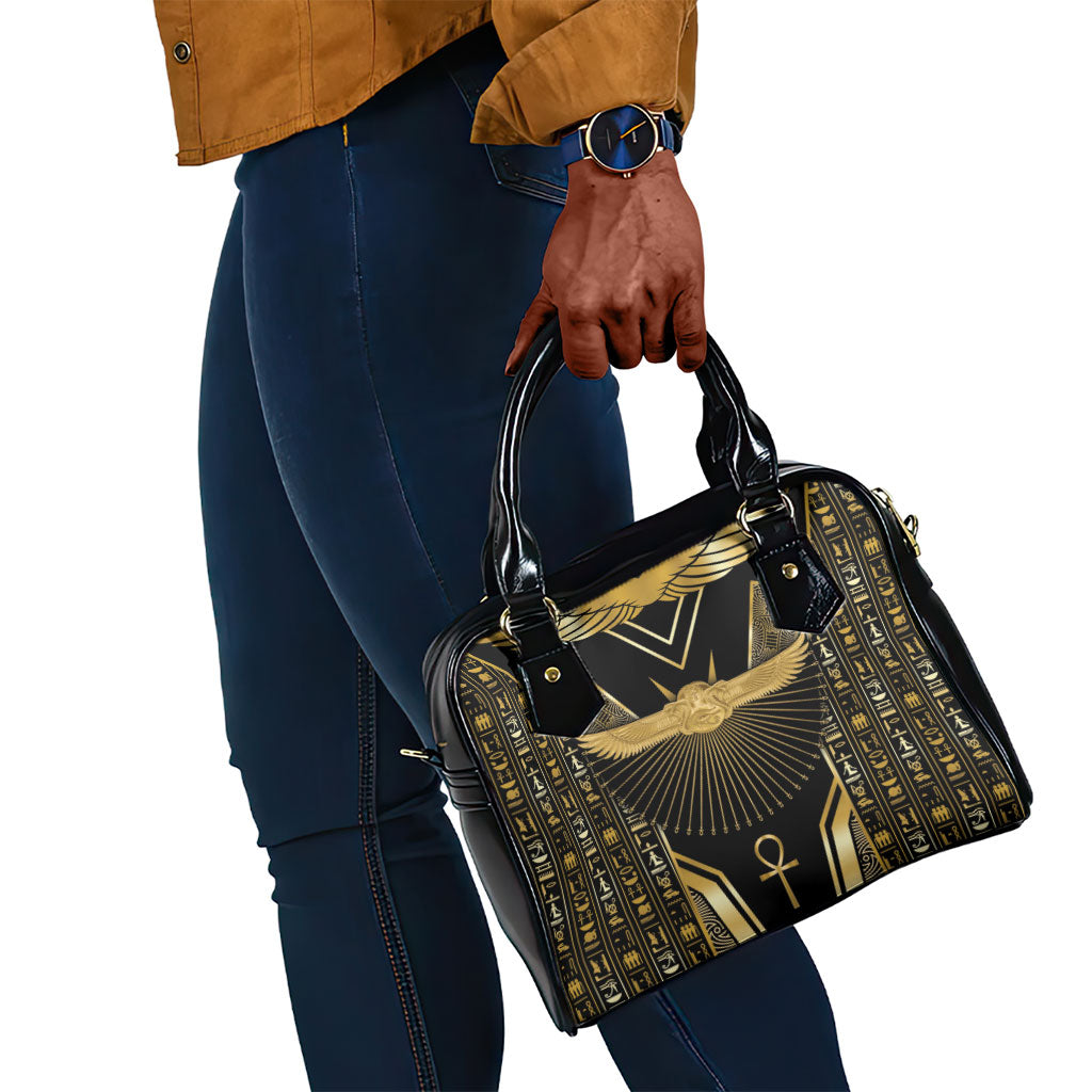 Egypt Winged Sun Shoulder Handbag Ancient Mythology Golden Ankh