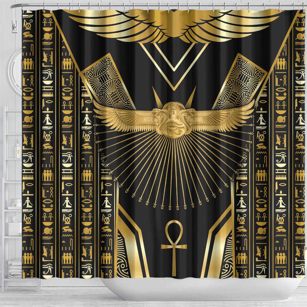 Egypt Winged Sun Shower Curtain Ancient Mythology Golden Ankh