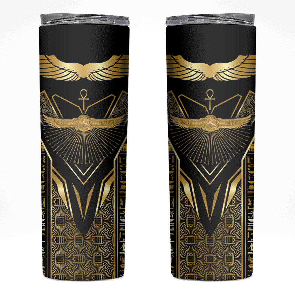 Egypt Winged Sun Skinny Tumbler Ancient Mythology Golden Ankh