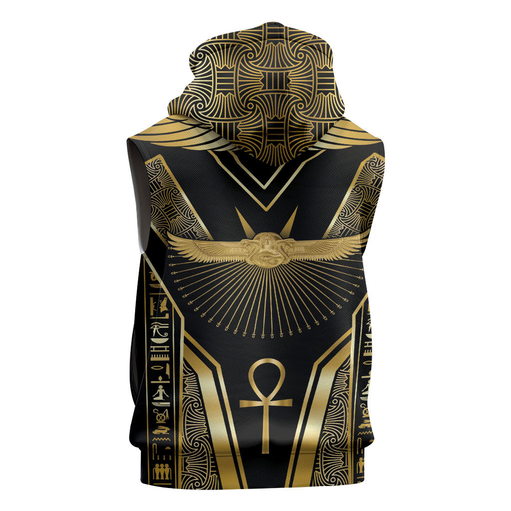 Egypt Winged Sun Sleeveless Hoodie Ancient Mythology Golden Ankh
