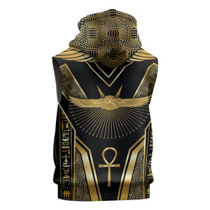 Egypt Winged Sun Sleeveless Hoodie Ancient Mythology Golden Ankh