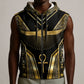 Egypt Winged Sun Sleeveless Zip Hoodie Ancient Mythology Golden Ankh
