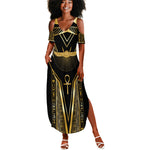 Egypt Winged Sun Summer Maxi Dress Ancient Mythology Golden Ankh