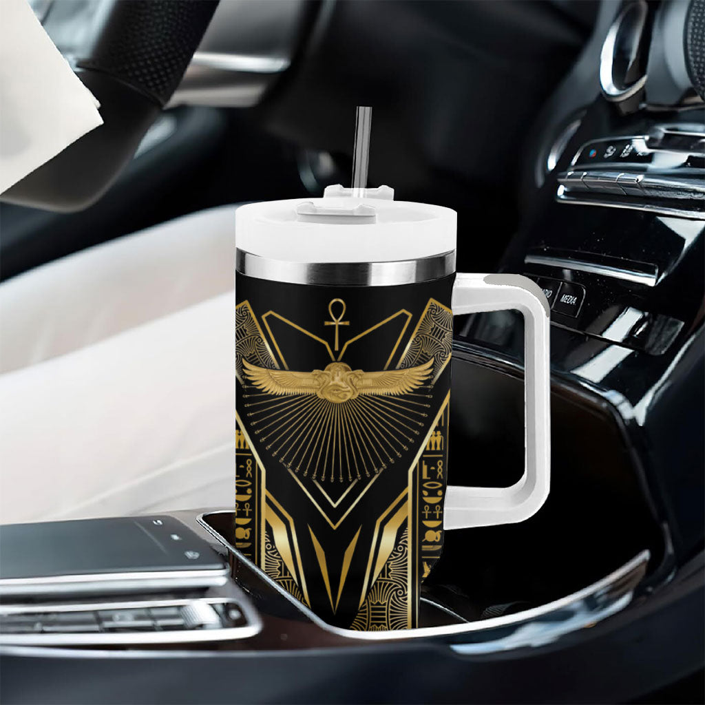 Egypt Winged Sun Tumbler With Handle Ancient Mythology Golden Ankh
