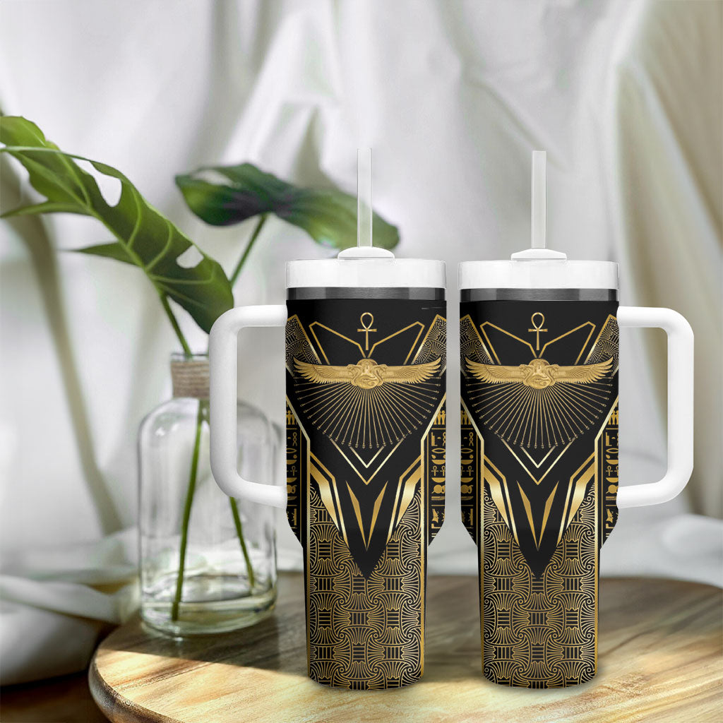 Egypt Winged Sun Tumbler With Handle Ancient Mythology Golden Ankh