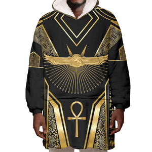 Egypt Winged Sun Wearable Blanket Hoodie Ancient Mythology Golden Ankh