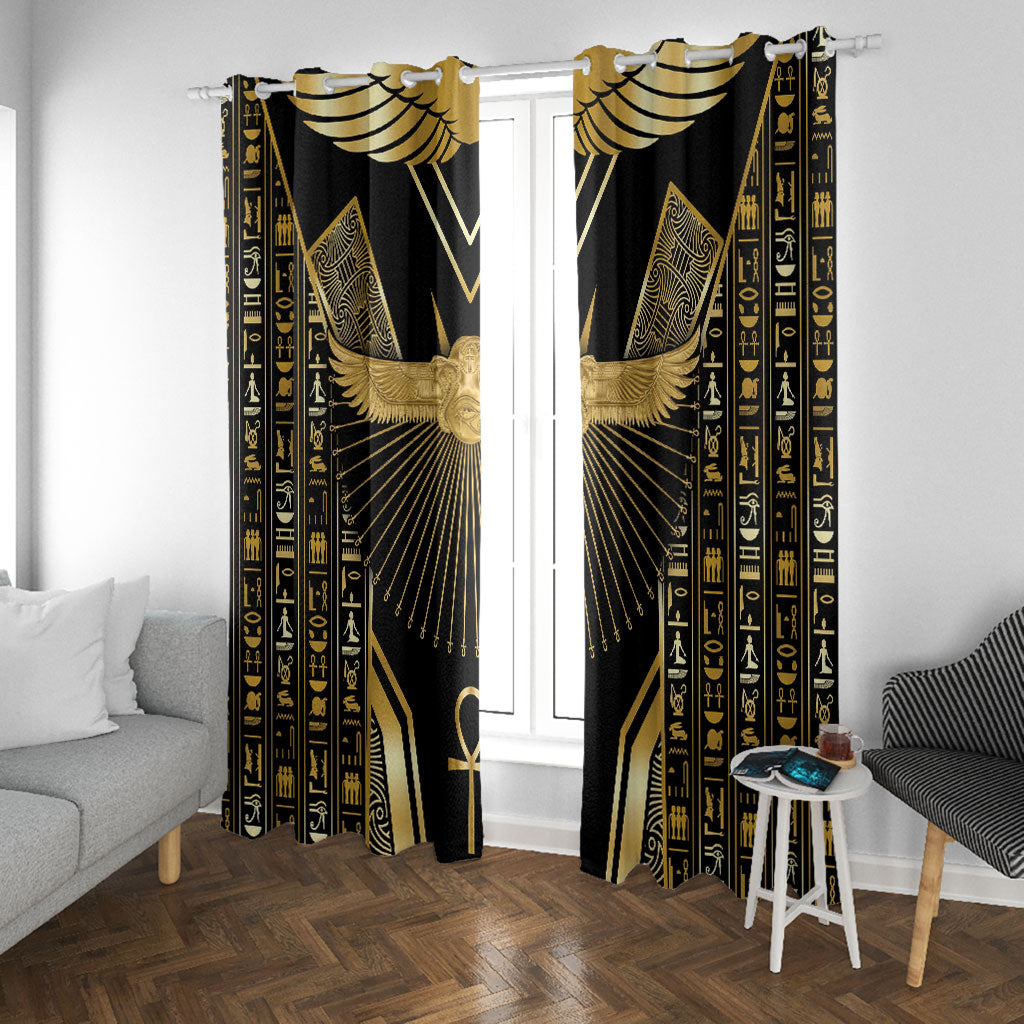 Egypt Winged Sun Window Curtain Ancient Mythology Golden Ankh