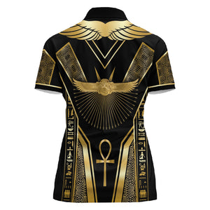 Egypt Winged Sun Women Polo Shirt Ancient Mythology Golden Ankh