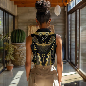 Egypt Winged Sun Women Sleeveless Polo Shirt Ancient Mythology Golden Ankh