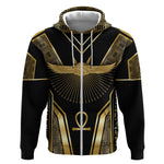 Egypt Winged Sun Zip Hoodie Ancient Mythology Golden Ankh