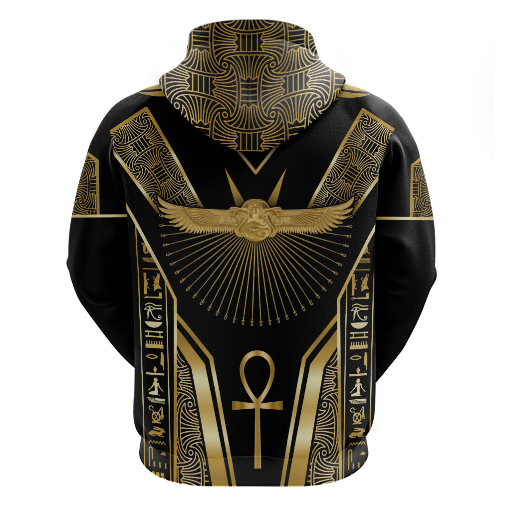 Egypt Winged Sun Zip Hoodie Ancient Mythology Golden Ankh