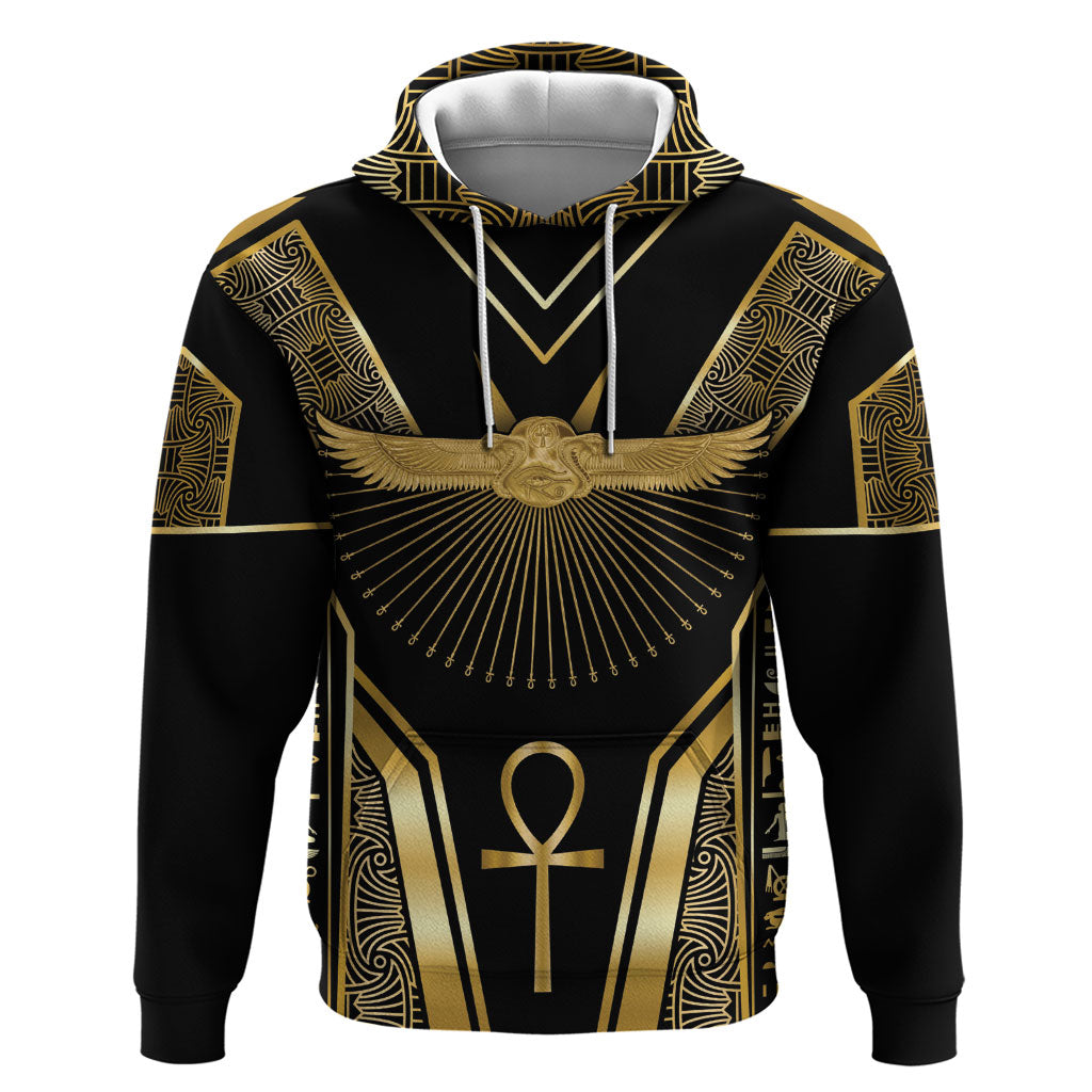 Egypt Winged Sun Zip Hoodie Ancient Mythology Golden Ankh