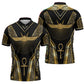 Egypt Winged Sun Zipper Polo Shirt Ancient Mythology Golden Ankh