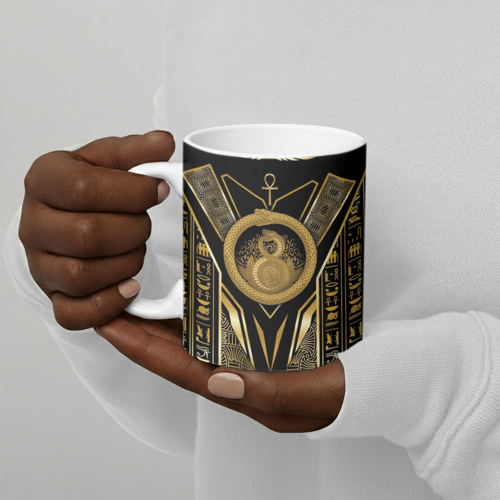 Egypt Ouroboros Ceramic Mug Ancient Mythology Infinity Serpent Gold