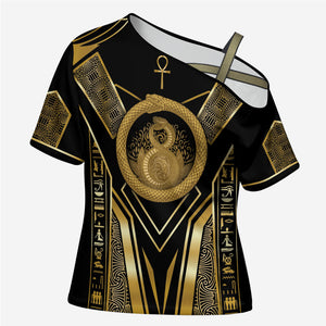 Egypt Ouroboros Cross Shoulder Shirt Ancient Mythology Infinity Serpent Gold