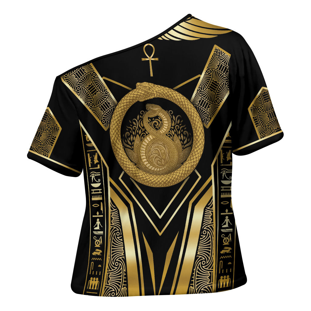 Egypt Ouroboros Cross Shoulder Shirt Ancient Mythology Infinity Serpent Gold