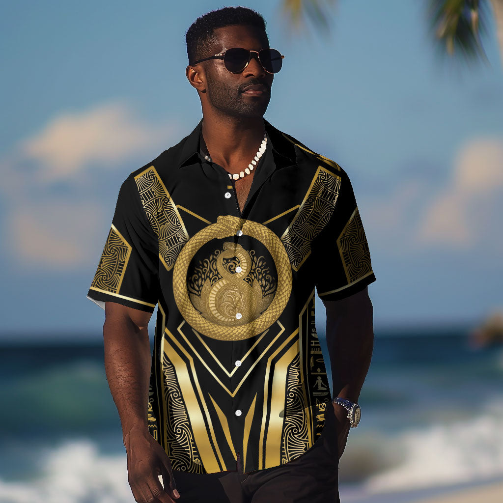 Egypt Ouroboros Hawaiian Shirt Ancient Mythology Infinity Serpent Gold