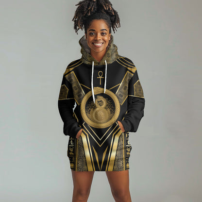 Egypt Ouroboros Hoodie Dress Ancient Mythology Infinity Serpent Gold