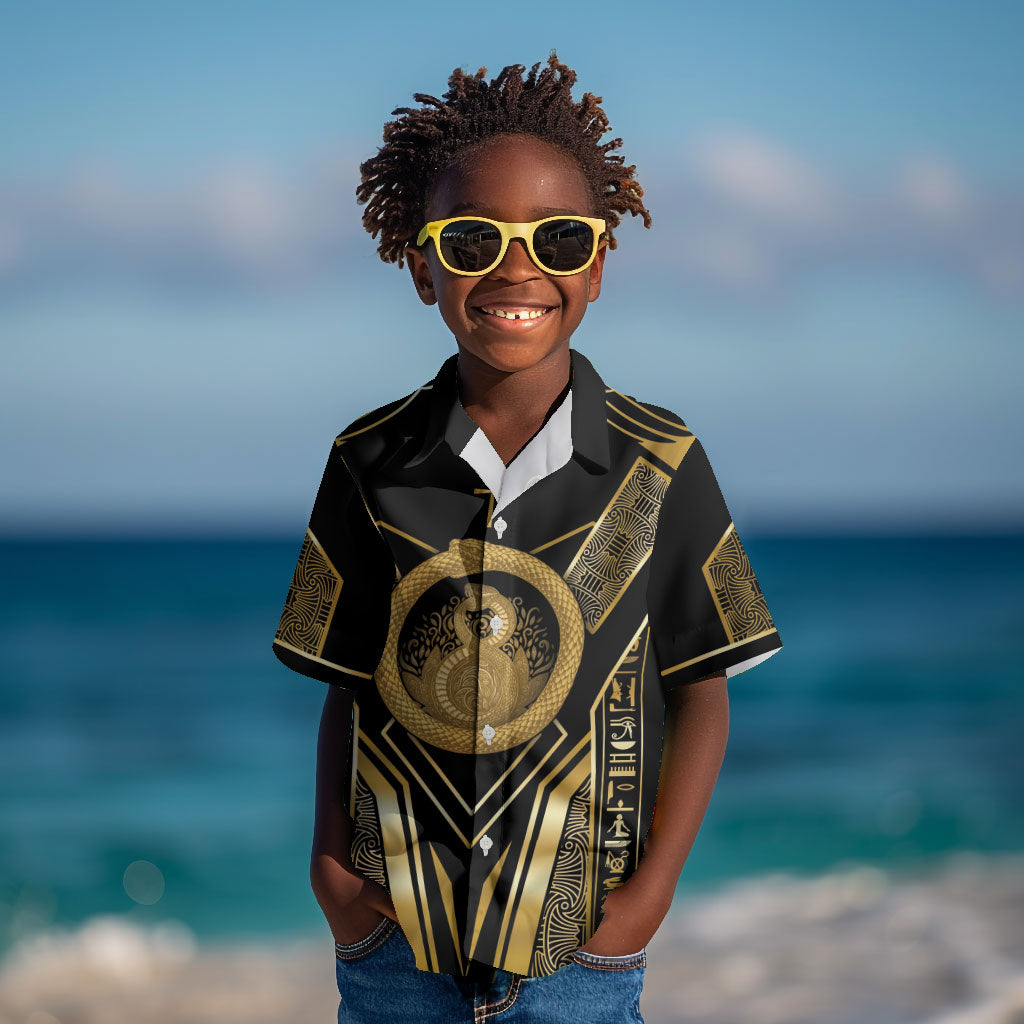 Egypt Ouroboros Kid Hawaiian Shirt Ancient Mythology Infinity Serpent Gold