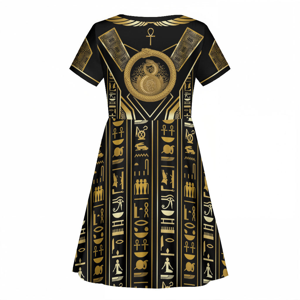 Egypt Ouroboros Kid Short Sleeve Dress Ancient Mythology Infinity Serpent Gold