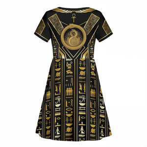 Egypt Ouroboros Kid Short Sleeve Dress Ancient Mythology Infinity Serpent Gold