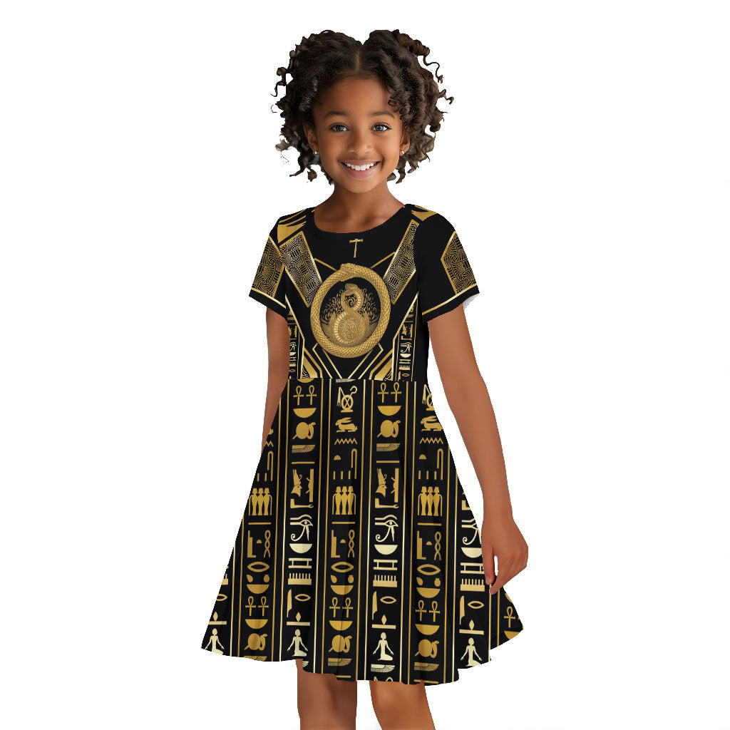 Egypt Ouroboros Kid Short Sleeve Dress Ancient Mythology Infinity Serpent Gold
