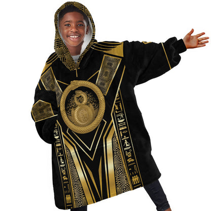 Egypt Ouroboros Kid Wearable Blanket Hoodie Ancient Mythology Infinity Serpent Gold