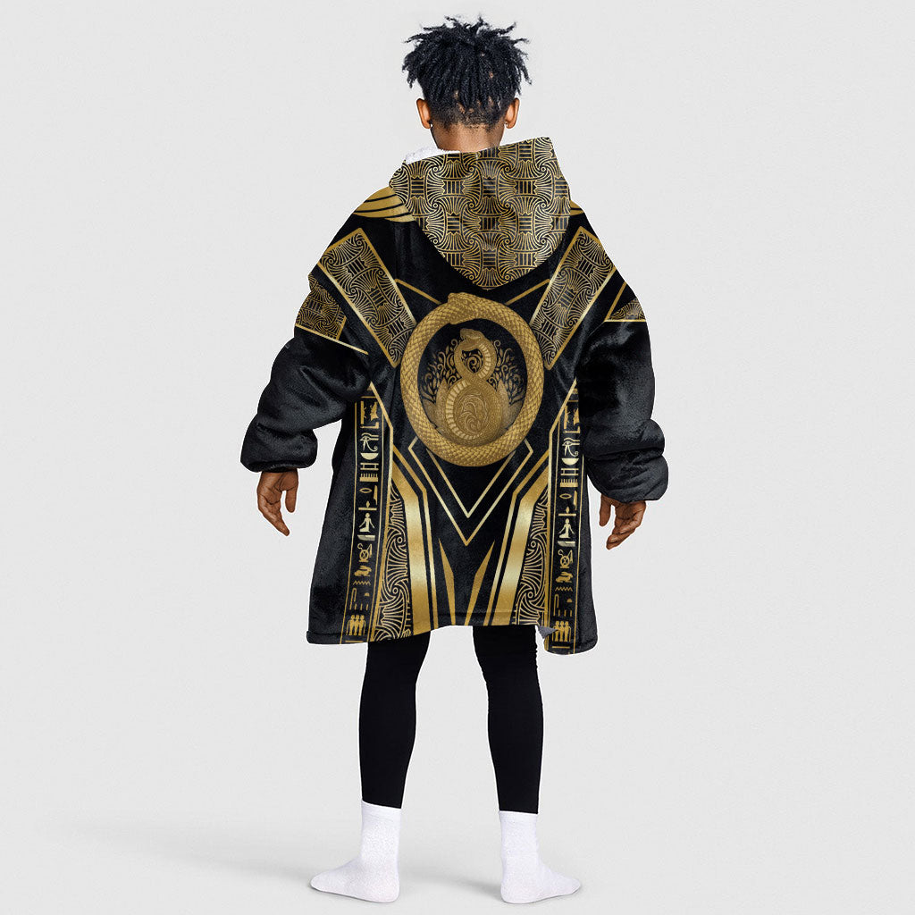 Egypt Ouroboros Kid Wearable Blanket Hoodie Ancient Mythology Infinity Serpent Gold